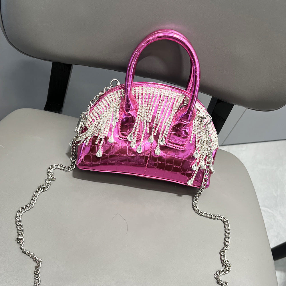 Rhinestone Tassel Shell Shape Pu Leather Crossbody HB2558