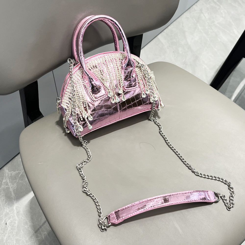 Rhinestone Tassel Shell Shape Pu Leather Crossbody HB2558