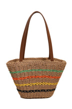 Striped Straw Braided Tote Bag HB2569