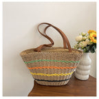 Striped Straw Braided Tote Bag HB2569