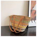 Striped Straw Braided Tote Bag HB2569