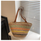Striped Straw Braided Tote Bag HB2569