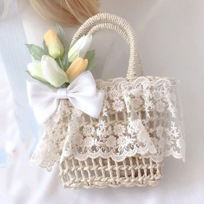 Tulip Lace Hollow Straw Tote Bag HB2573