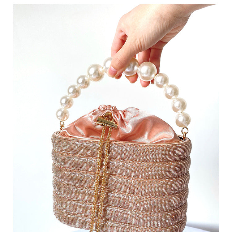 Pearl Handle Rhinestone Bucket Bag HB2685