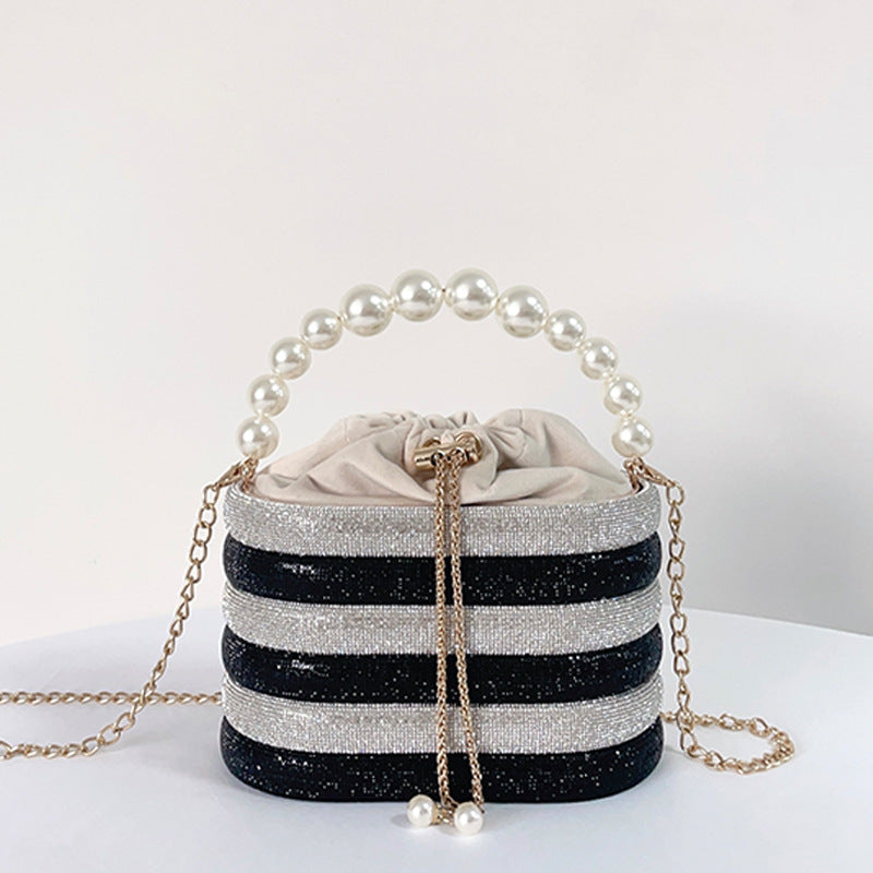 Pearl Handle Rhinestone Bucket Bag HB2685
