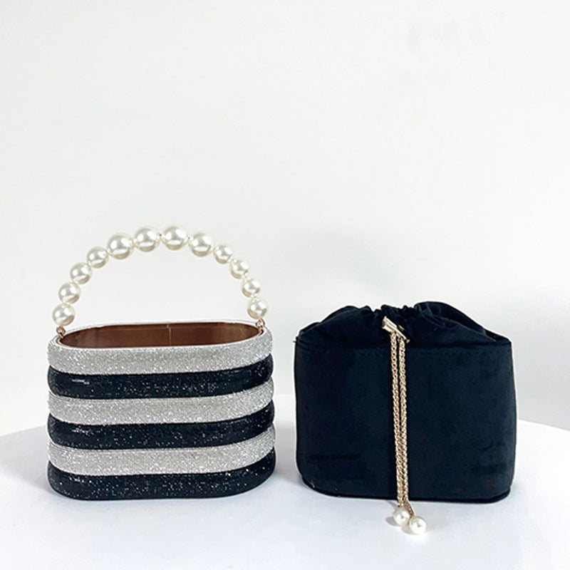 Pearl Handle Rhinestone Bucket Bag HB2685