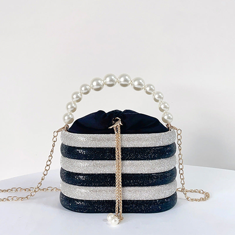 Pearl Handle Rhinestone Bucket Bag HB2685
