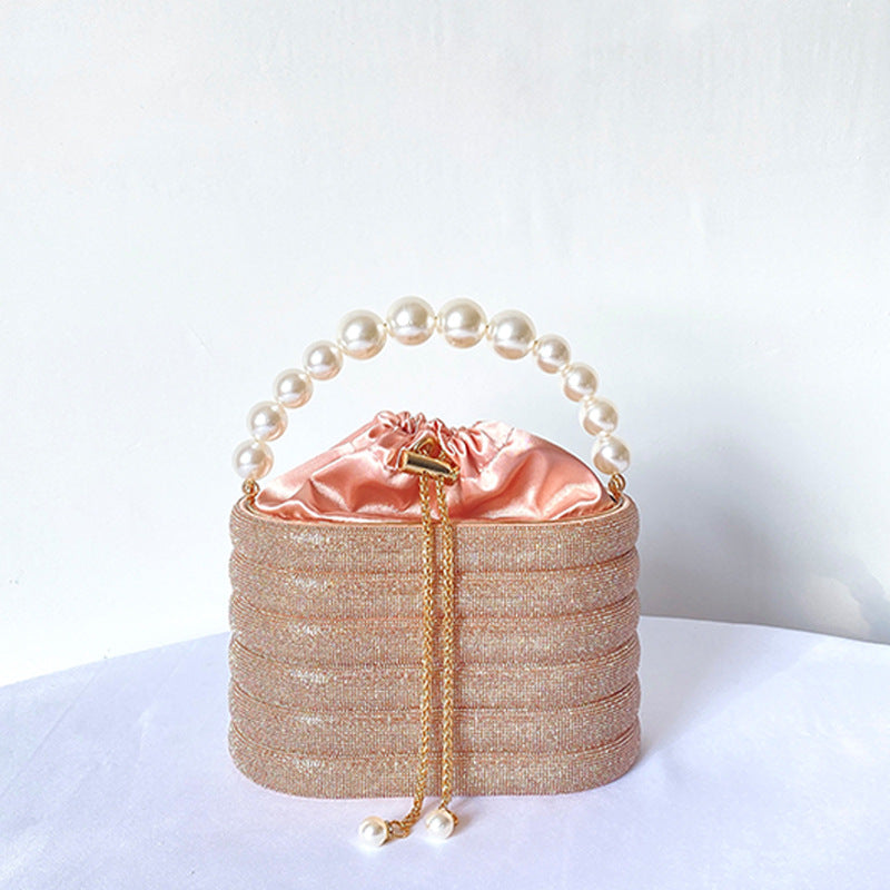 Pearl Handle Rhinestone Bucket Bag HB2685