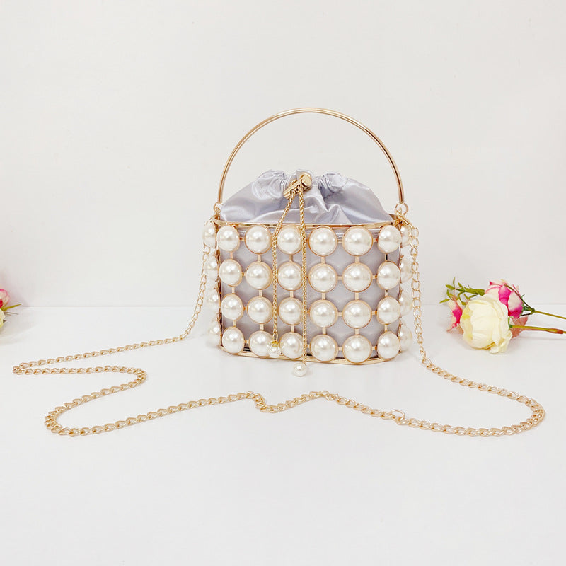Pearl Hollow Alloy Bucket Bag HB2691