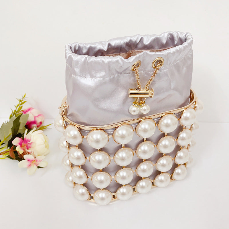 Pearl Hollow Alloy Bucket Bag HB2691