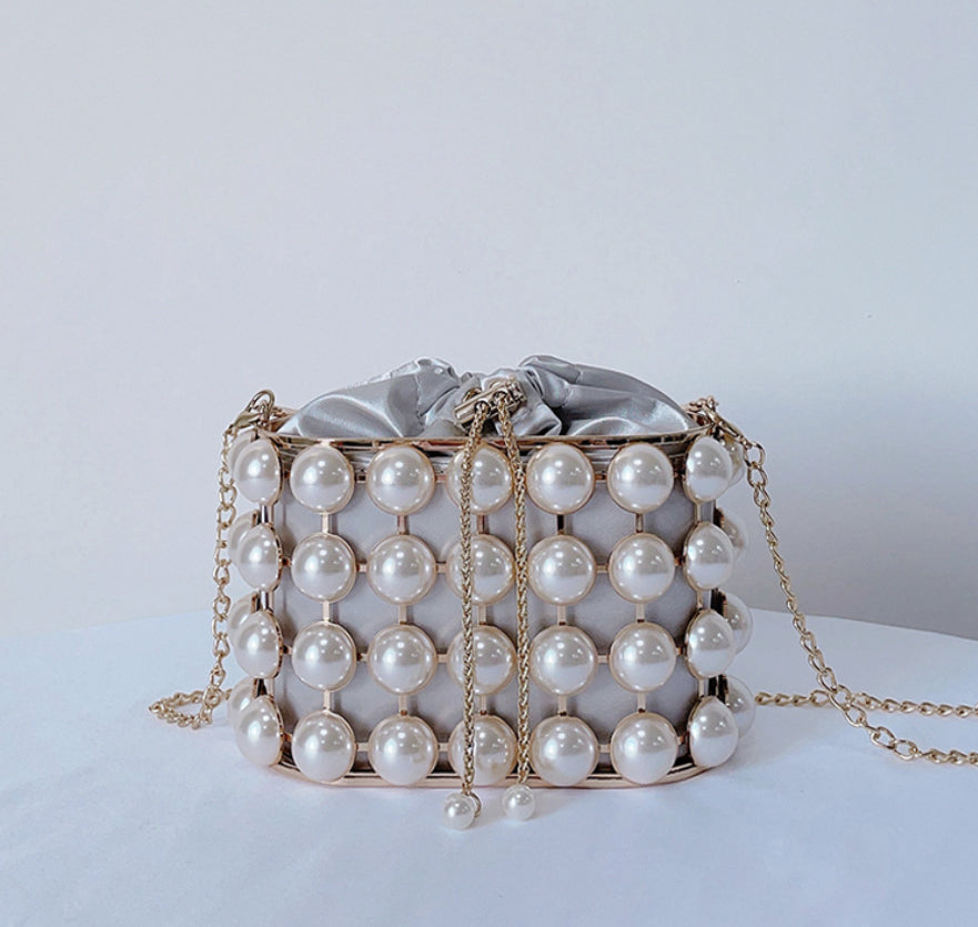 Pearl Hollow Alloy Bucket Bag HB2691