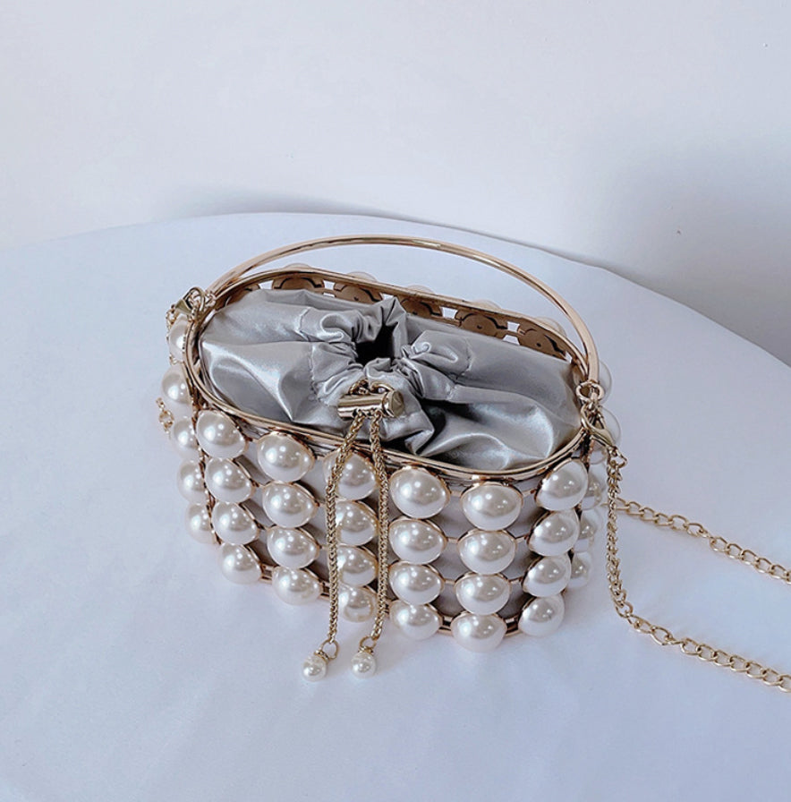 Pearl Hollow Alloy Bucket Bag HB2691