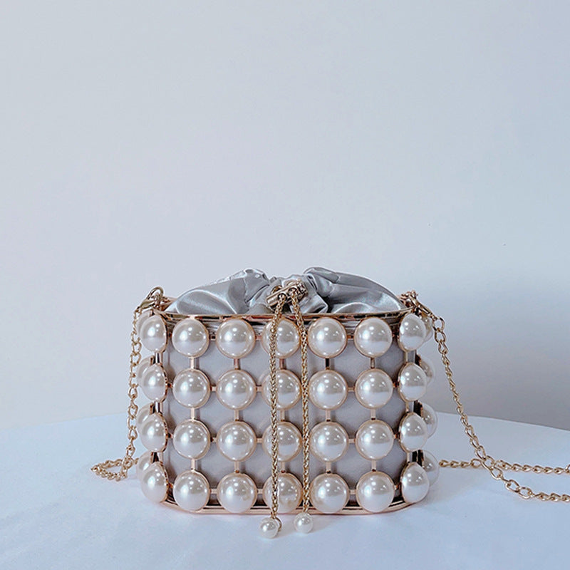 Pearl Hollow Alloy Bucket Bag HB2691