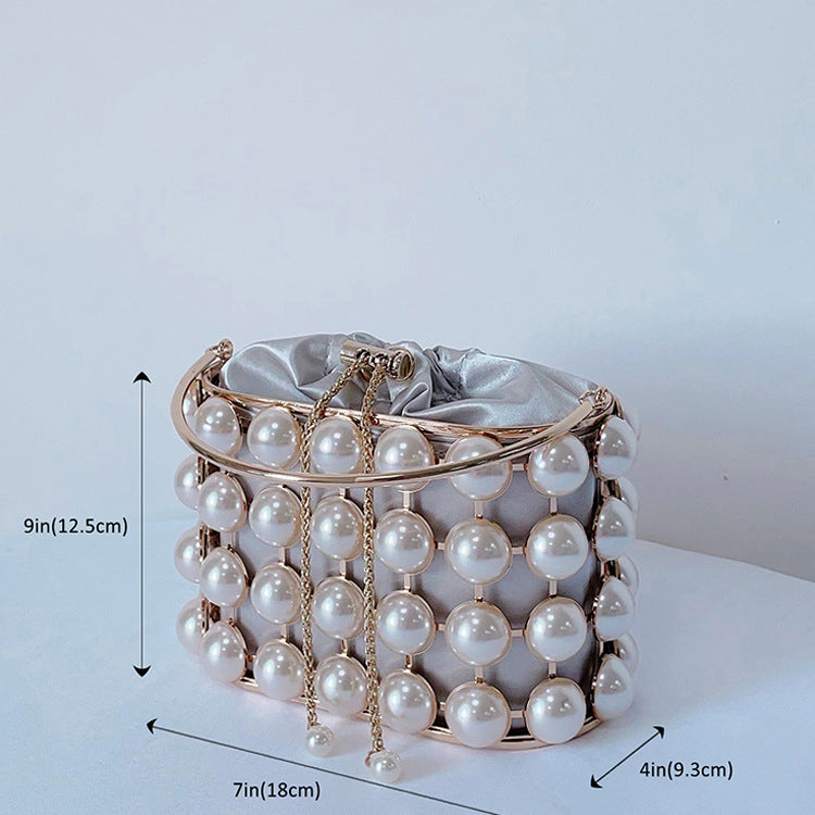 Pearl Hollow Alloy Bucket Bag HB2691
