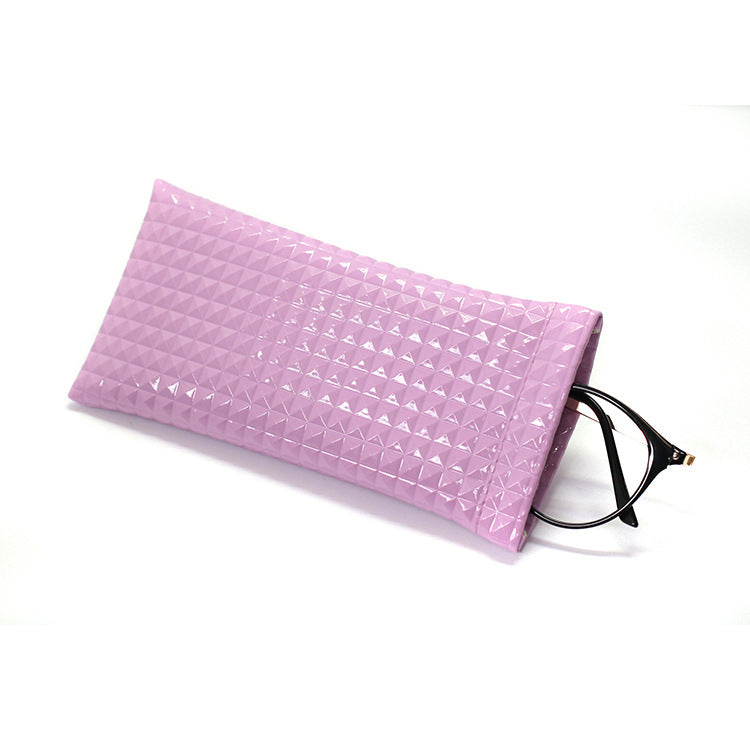 Diamond Grid Pattern Glasses Vegan Leather Protecting Case HB2695