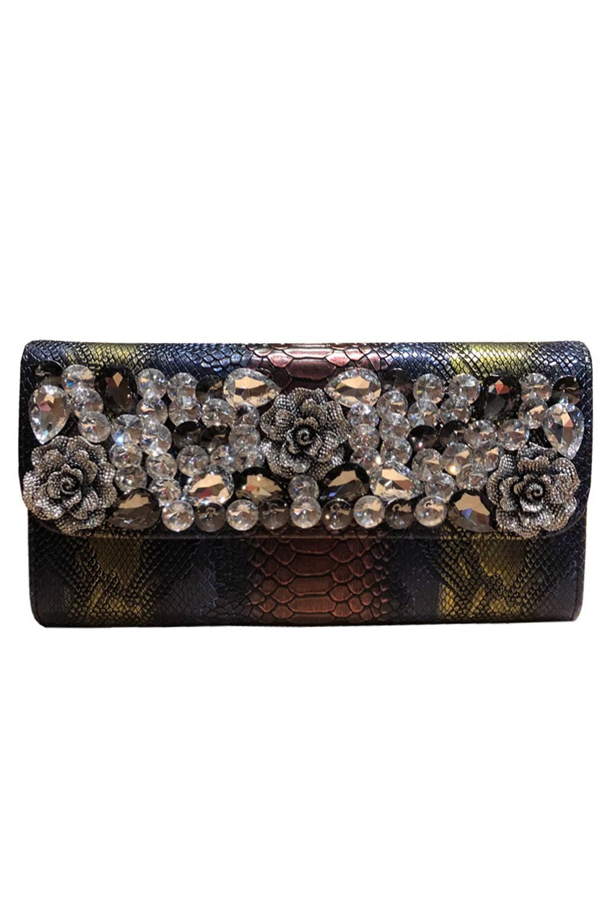 Floral Rhinestone Snakeskin Leather Crossbody HB2703