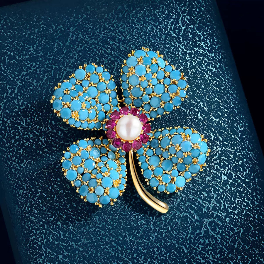 Blue Turquoise Clover Brooch PA5178