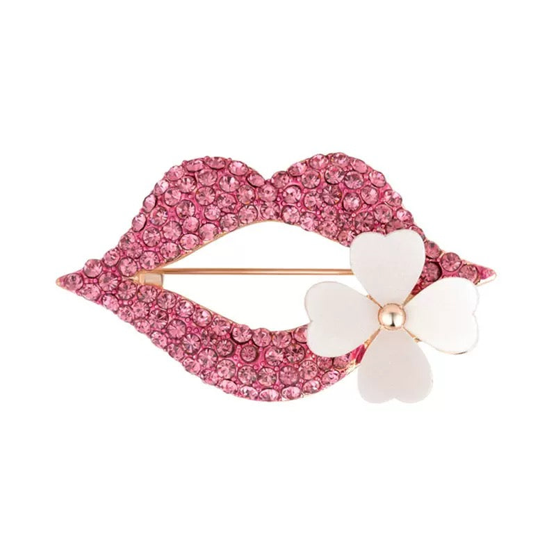 Lips Alloy Rhinestone Brooch PA6416