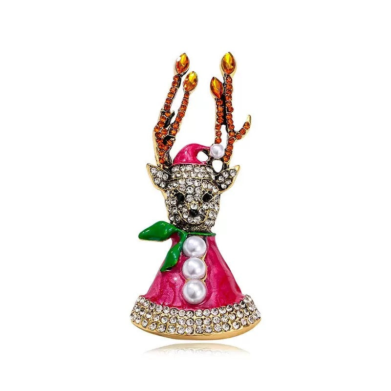 Christmas Deer Alloy Rhinestone Brooch PA6428