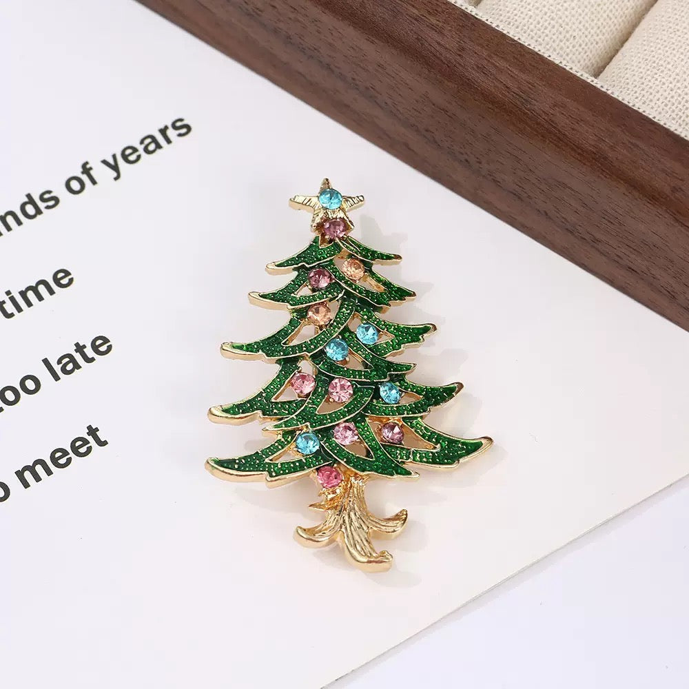 Christmas Tree Alloy Rhinestone Brooch PA6396