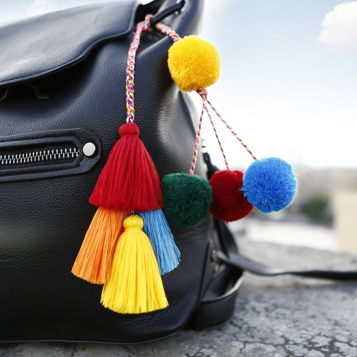 Woven Boho Ball Tassel Keychain K1258 - view 3