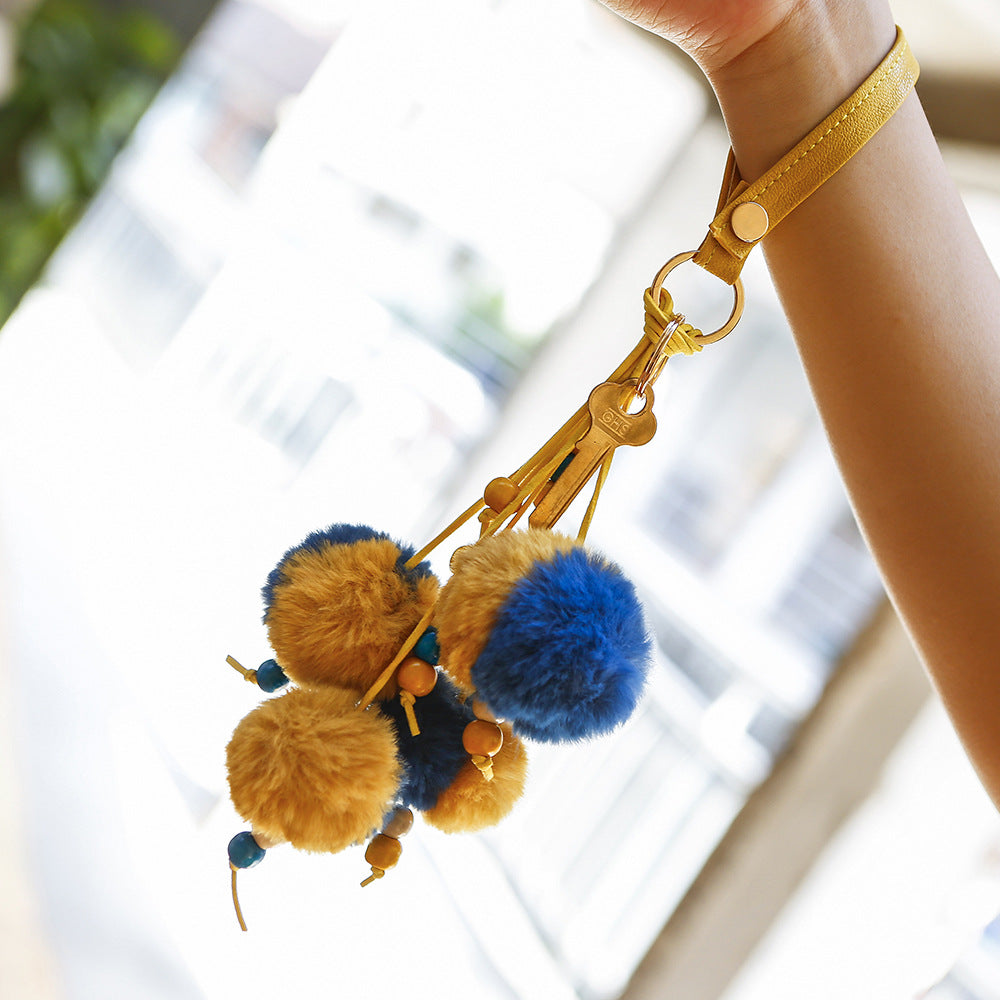 Contrast Color Pompom PU Leather Keychain K1273 - view 9