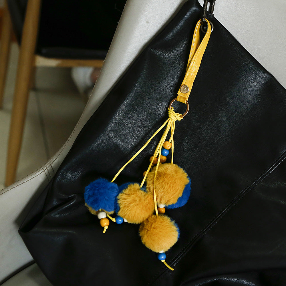 Contrast Color Pompom PU Leather Keychain K1273 - view 4