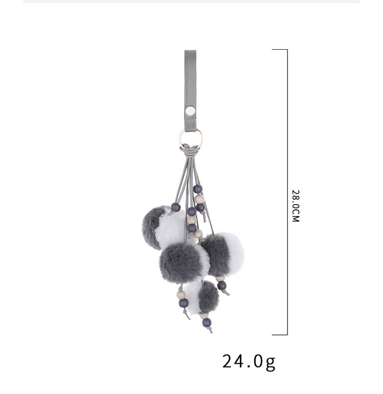 Contrast Color Pompom PU Leather Keychain K1273 - view 2