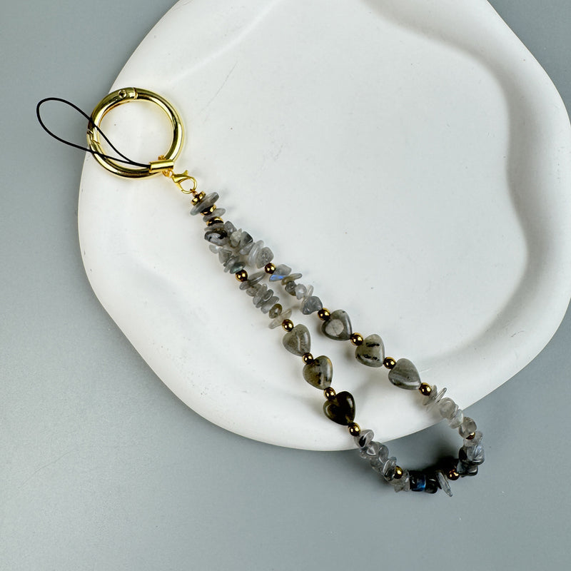 Natural Stone Phone Charm Keychain K1323-Labradorite