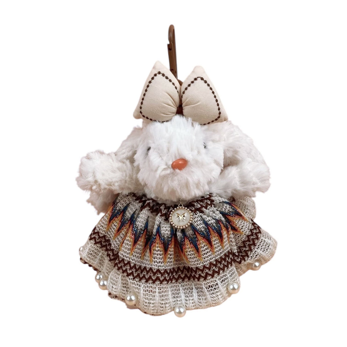 Beige Dress Rabbit Plush Keychain K1354
