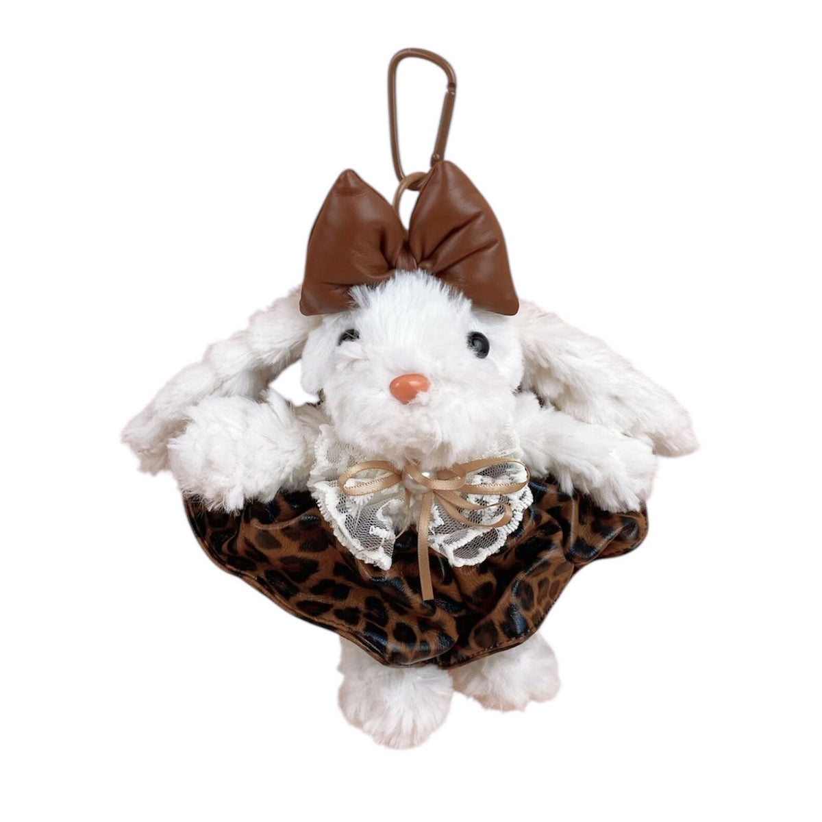 Leopard Print Leather Skirt With Rabbit Plush Keychain K1355
