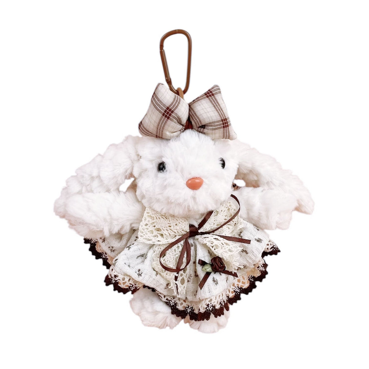 Brown Floral Dress With Rabbit Plush Keychain K1358