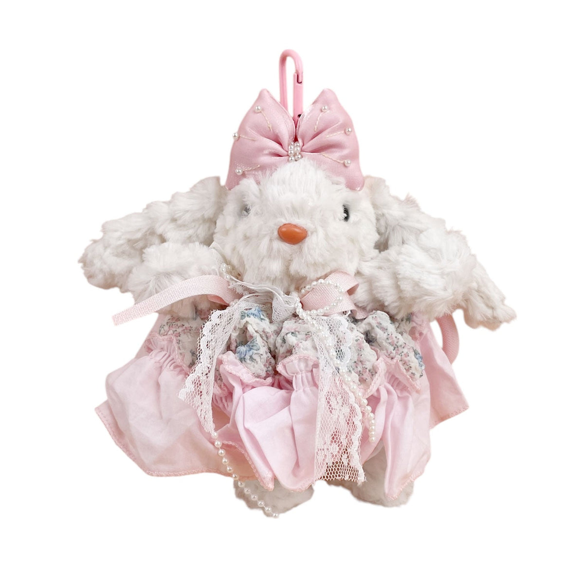 Blue Powdered Floral Dress Rabbit Keychain K1359