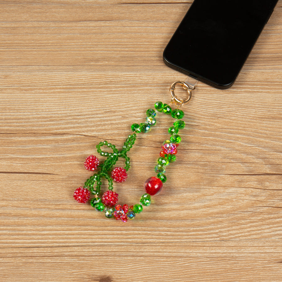Cherry Crystal Alloy Keychain Wristlet K1366