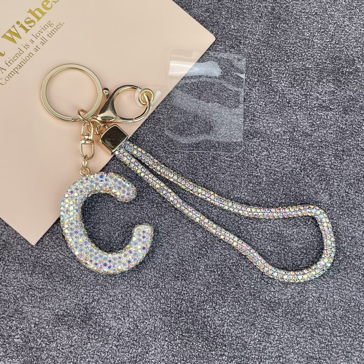 Alphabet Rhinestone Keychain Wristlet K1406 - C
