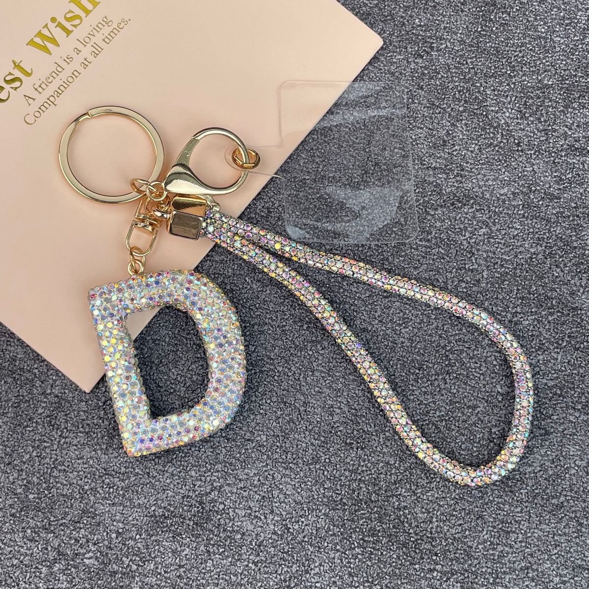 Alphabet Rhinestone Keychain Wristlet K1406 - D