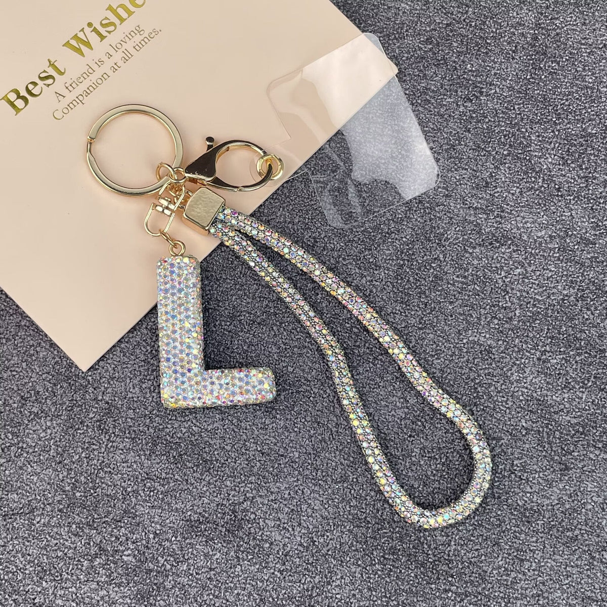Alphabet Rhinestone Keychain Wristlet K1406 - L
