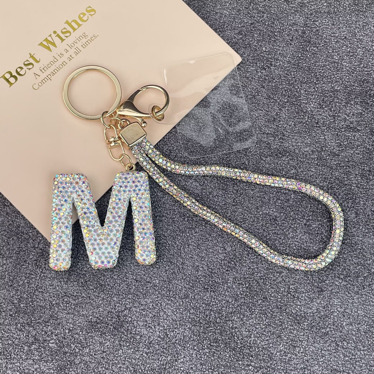 Alphabet Rhinestone Keychain Wristlet K1406 - M