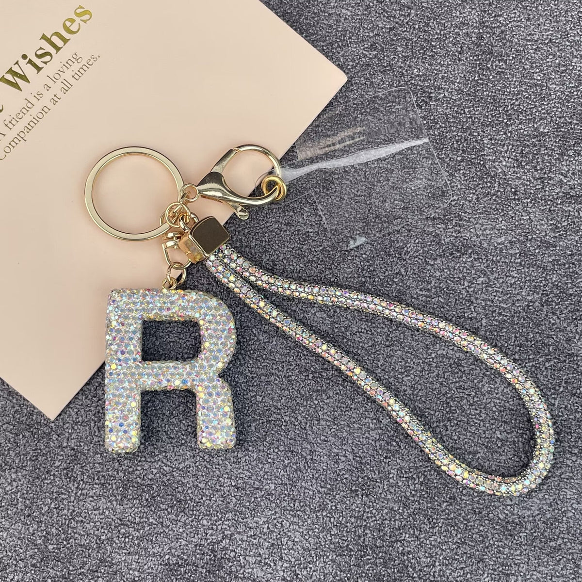 Alphabet Rhinestone Keychain Wristlet K1406 - R