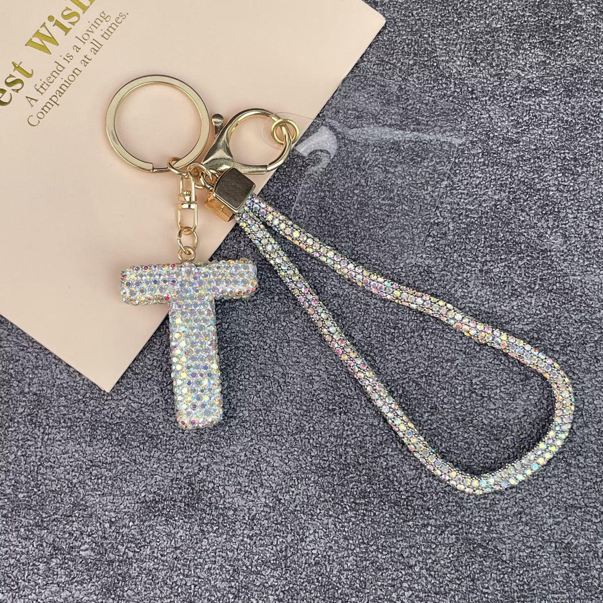 Alphabet Rhinestone Keychain Wristlet K1406 - T
