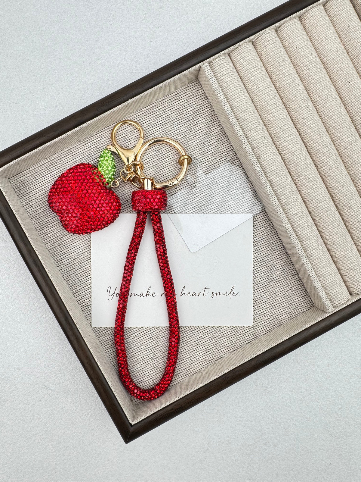 Apple Rhinestone-Embellished Alloy Keychain Wristlet K1408