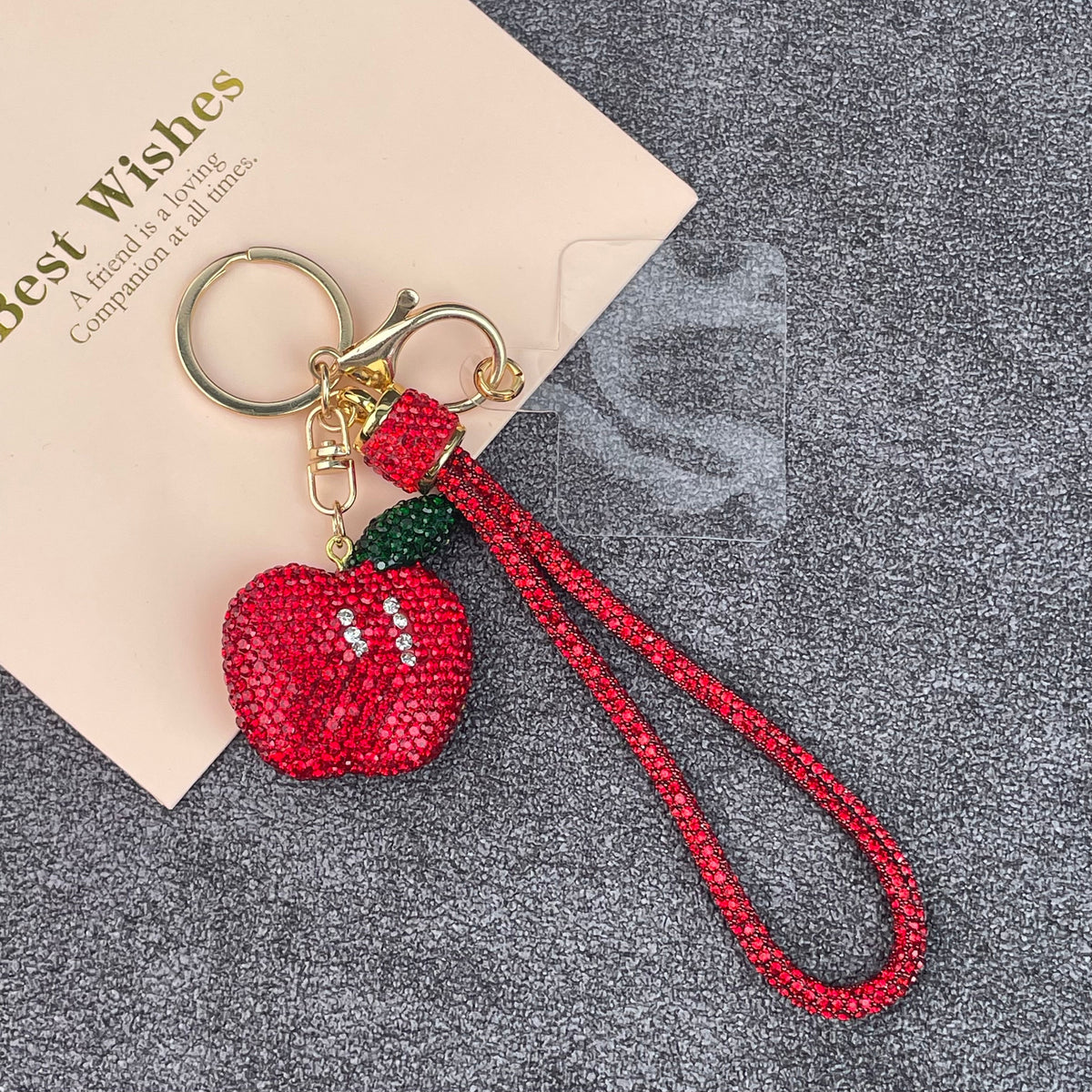 Apple Rhinestone-Embellished Alloy Keychain Wristlet K1408 - view 2