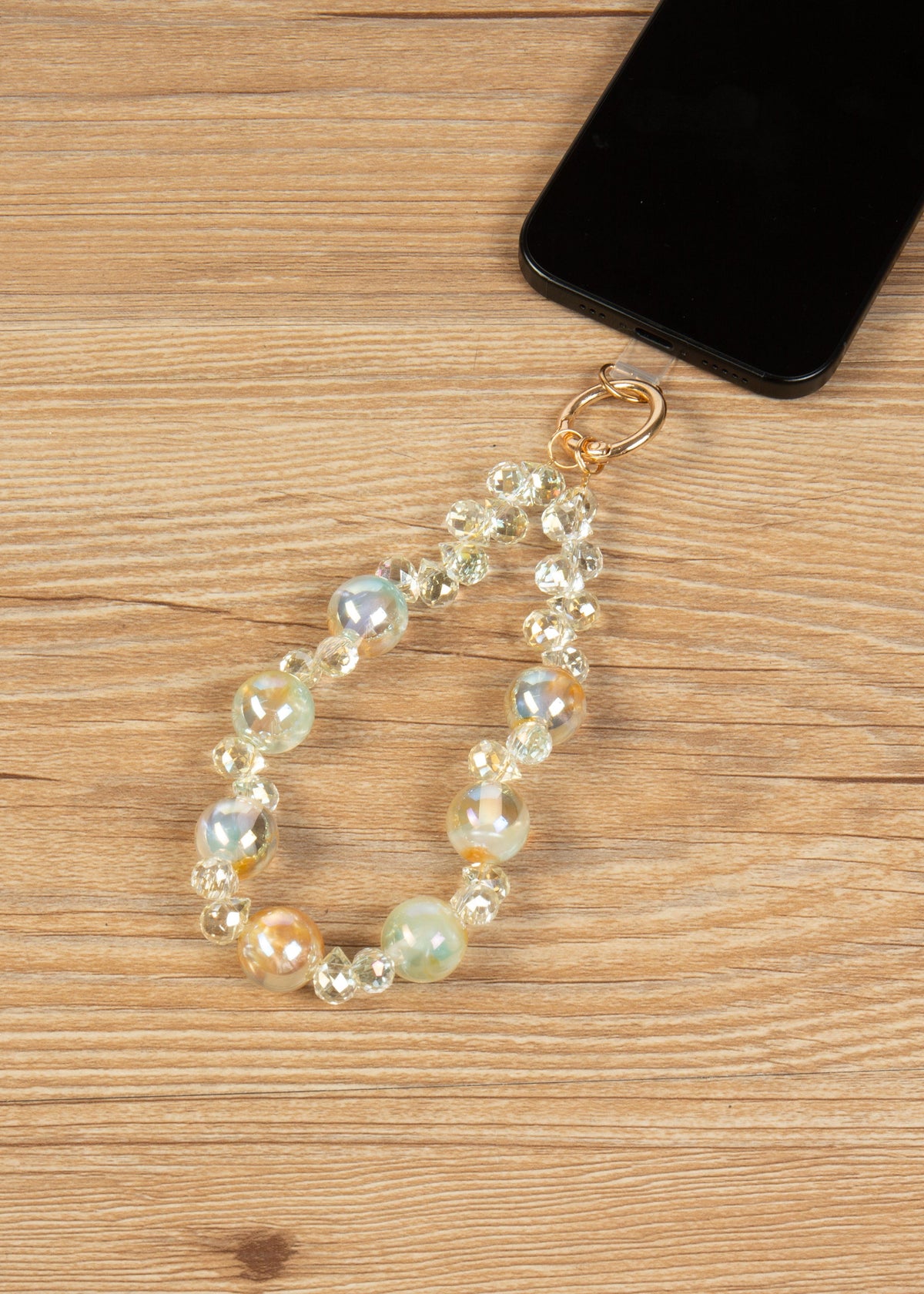 Round Beads Crystal Alloy Keychain Wristlet K1410