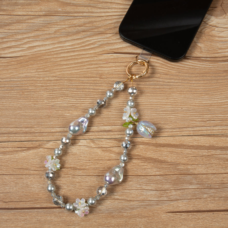 Floral Bead Pistachio Wristlet Lanyard K1421