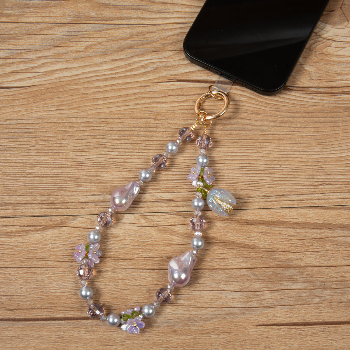 Floral Bead Pistachio Wristlet Lanyard K1421 - view 4