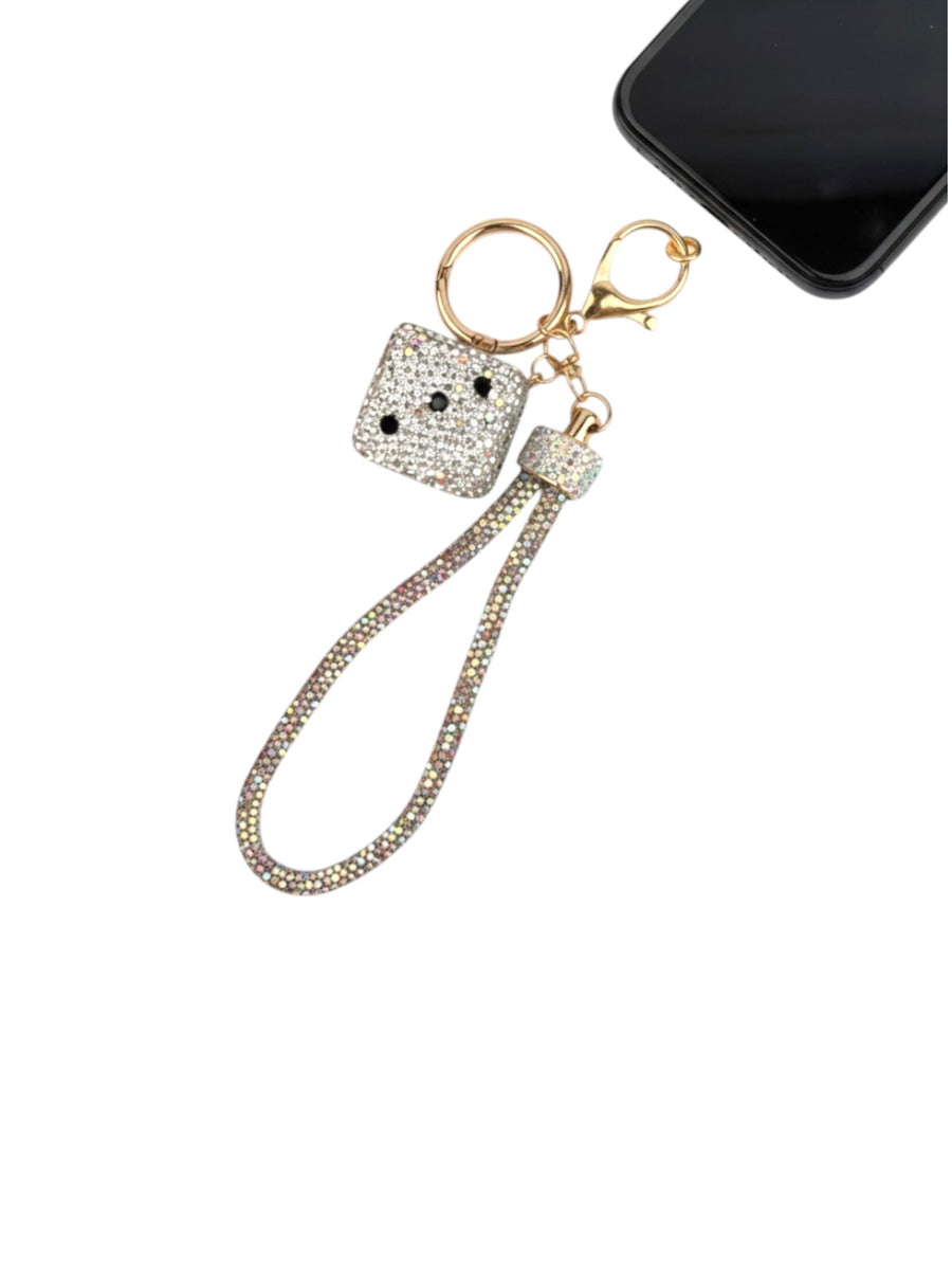 Dice Rhinestone-Embellished Alloy Keychain Wristlet K1426