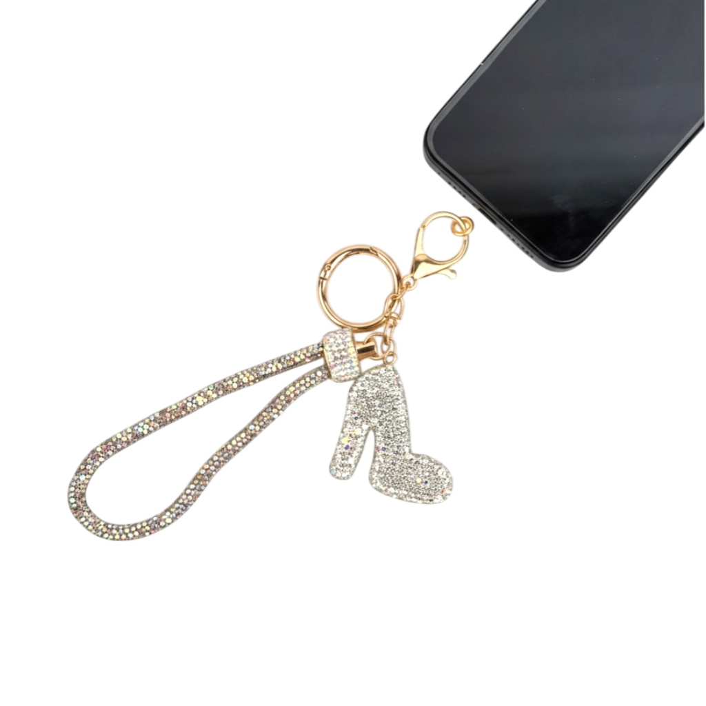 High Heel Rhinestone-Embellished Alloy Keychain Wristlet K1428