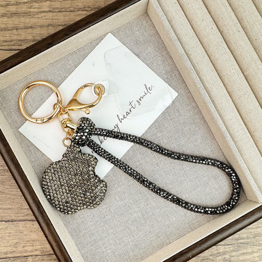 Apple Rhinestone-Embellished Alloy Keychain Wristlet K1436
