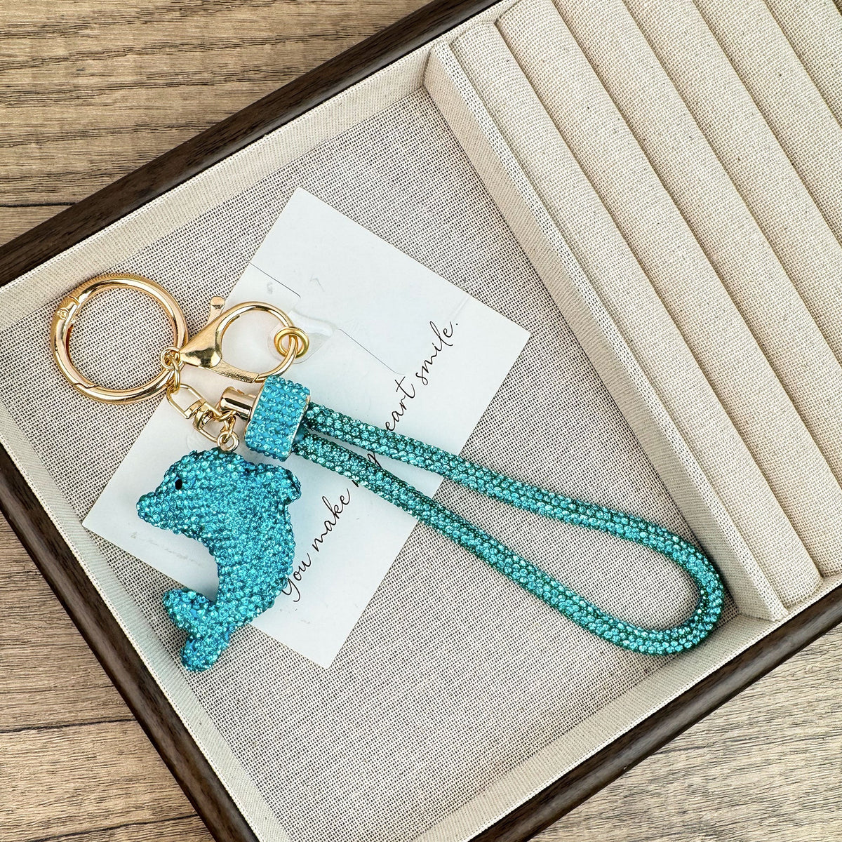 Dolphin Rhinestone-Embellished Alloy Keychain Wristlet K1437