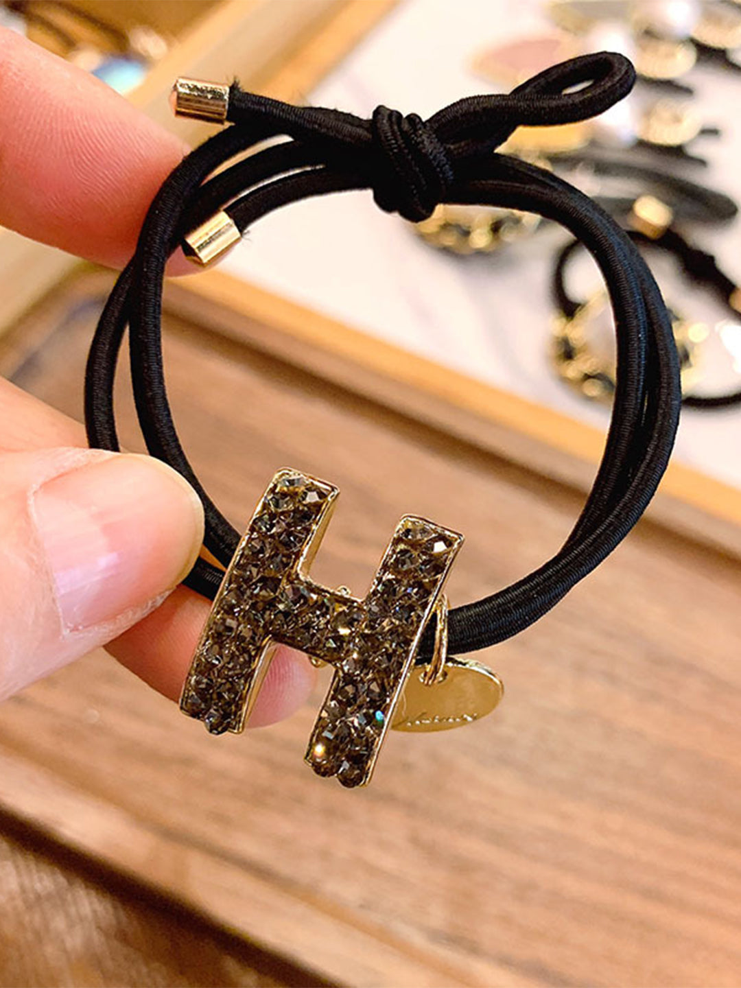 H Letter Rhinestones Hair Scrunchies L2360